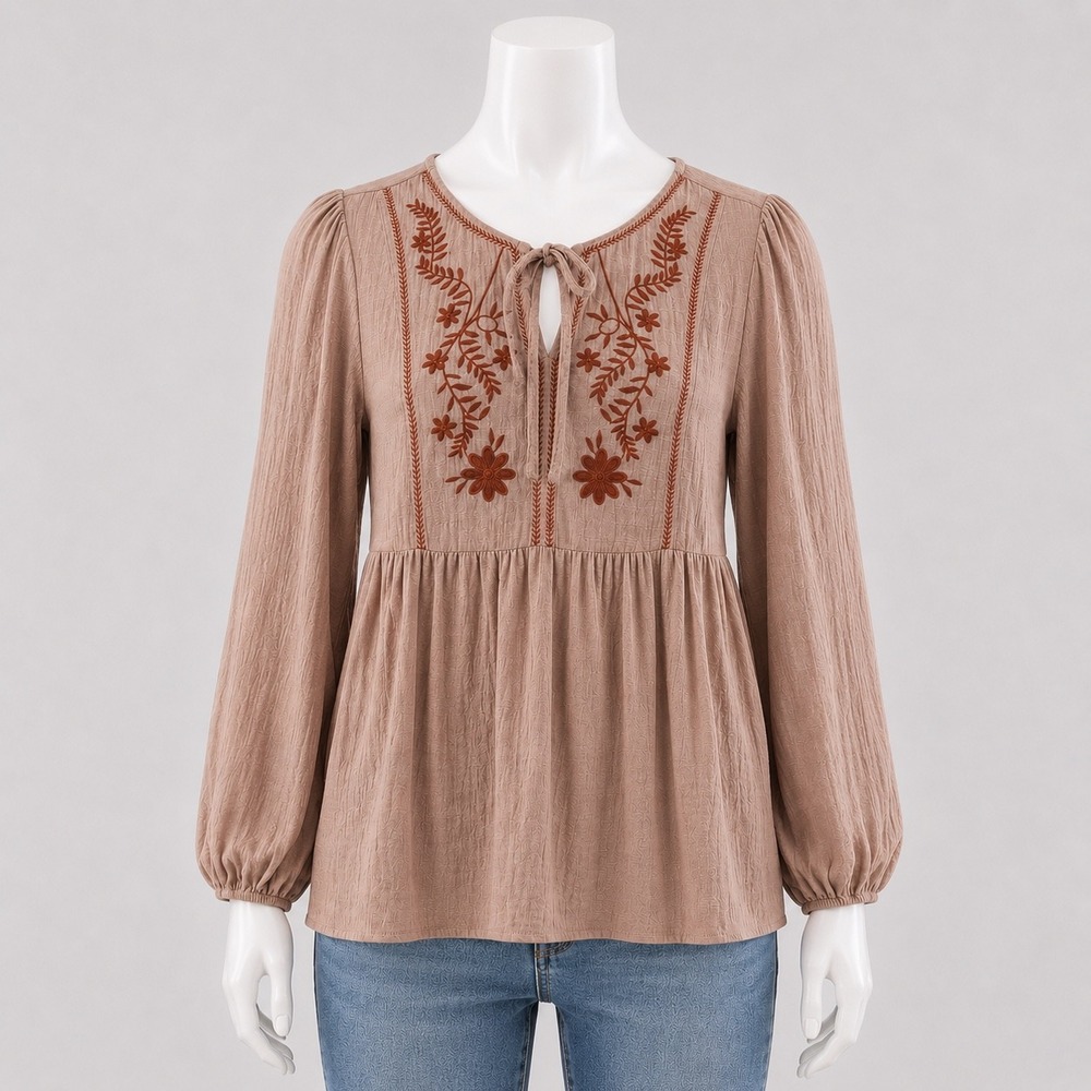 Embroidered Bohemian Tunic Blouse Balloon Sleeve Sz Small Boho Cottagecore Gauzy